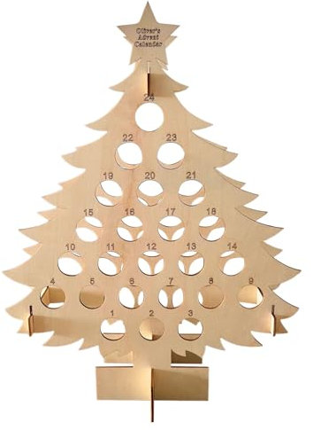 2024 Christmas Advent Calendar 24 Days Wooden Christmas Tree with Ornaments Desktop Decoration Christmas Countdown Wine Rack Christmas Tree Wine Bottle Holder Wooden Ornament