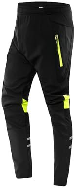 VeloZenith Pantaloni Ciclismo Uomo Pantaloni Lunghi MTB Bici Bike Sportivi Outdoor Campeggio Arrampicata Corsa Antivento Traspiranti Caldo Pile Invernali per Allenamento Outdoor (Nero-Verde,XL)