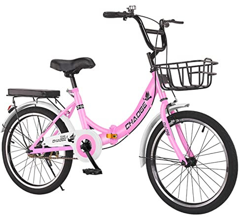 Piuytrew Faltrad Erwachsene, 20 Zoll Fahrrad Singlespeed Faltrad Mit Rücksitz Für City Und Camping,Rosa
