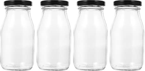 PRETYZOOM 4pièces Flacons Verre Couvercles Contenants De Lait Jus Bouteilles De Stockage Transparentes Pour Réfrigérateur