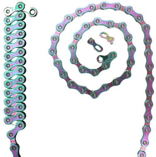 ZHAOYUQI Fahrradkette 8S/9S/10S/11Gang Fahrradkette Regenbogenfarbe 116 Glieder Ultraleichte Fahrradkette mit magischer Schnalle for MTB/BMX/Rennrad Fahrrad Kette(10S Rainbow Chain)
