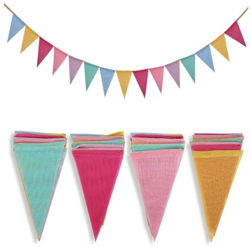 WUSJCOF 4 Pezzi Ghirlanda di Tessuto Colorato 4m Bandierine Riutilizzabili e Resistenti alle Intemperie 6 Colori Effetto Lino per Decorazione per Feste di Compleanno e Giardino