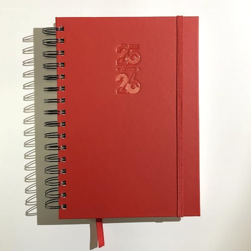 JAYSOO® Kalender 2025-2026 Wochenplaner 21x14.5cm Tageplan und Stundenplan, 17 Monate Terminplaner Spiralblock (Jul.2024-Dez.2025) für Arbeit, Lernen und Familienplan - Rot