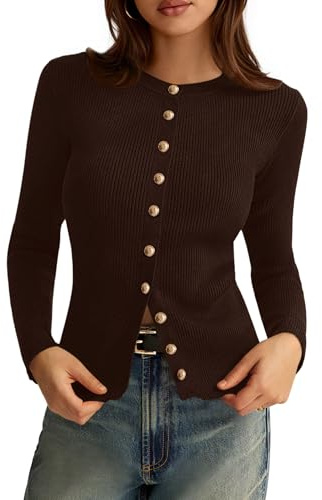 PRETTYGARDEN Womens 2025 Fall Cardigan Sweaters Lightweight Long Sleeve Button up Ribbed Knit Tops Winter Fashion Clothes