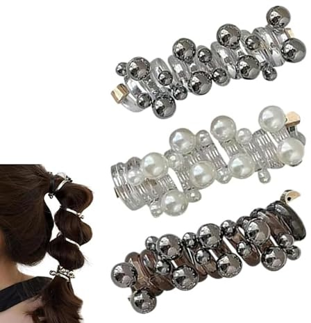 Geflochtener Pony-Haardraht, elegante Haarbänder mit Telefonkabel, 3 Stück weiche, geflochtene, elastische Spiral-Haarbänder mit zarten Perlen, wasserdichtes Haar-Accessoire mit Telefonkabel für Damen
