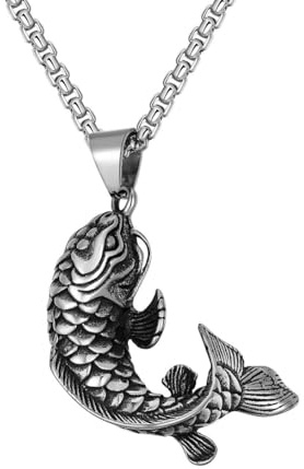 Pendentif carpe koï poisson pour homme Collier Koi Chinois Poisson Collier Classique Poisson Rouge Chinois Bijoux Animal en Argent pour Homme