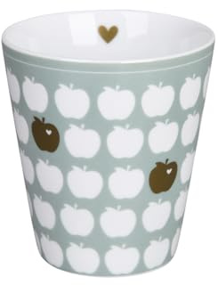 Krasilnikoff - HM1159 Happy Mug Apples, Dusty green - Äpfel | Mikrowelle geeignet