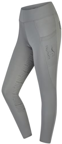 Equinate Leggings da equitazione da donna Jules – Pantaloni da equitazione con imbottitura integrale Grip antiscivolo e tasche per cellulare – traspiranti, elastici e comodi, grigio., 44