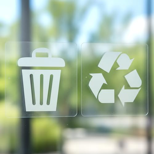 10 Pack Recycle and Trash Stickers for Trash Cans, 3×3 Inches Vinyl Recycling Bin Labels, Transparent Waterproof Self Adhesive Waste Sign for for Home Kitchen or Office Bins Indoor/Outdoor Use
