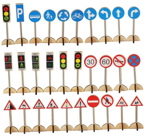 Warmhm Éducatif Panneaux Signalisation Routière Bois pour Garçon Fille Apprentissage Interactif Modèle Réaliste