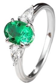 Weißgold Ring Damen 9K, Unisize Ring Eleganter Ovaler Labor-Smaragd mit 4 Krappen, 1,2 Ct, mit Wassertropfen-Moissanit Größe 58 (18.5)