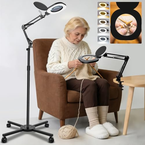 CGBE 10X Lampe Loupe sur Pied pour Lecture Réparation Modelisme Bricolage | 2 en 1 Lampe Loupe avec Base et Pince - Bras Pivotant Réglable - Couvercle Anti-poussière - Luminosité et Hauteur Réglable