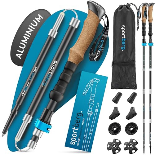 Wanderstöcke faltbar Carbon/Aluminium – Leichte Nordic Walking Stöcke Damen/Herren ab 1,70m Körpergröße - Höhenverstellbar mit Korkgriff für maximalen Halt beim Wandern & Outdoor-Abenteuer