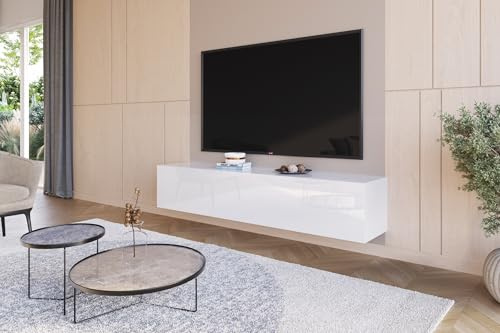 HAJDUK FURNITURE Hängendes Lowboard Hochglanz Weiß 180 cm (2x90 cm) – TV Schrank Push-to-Open, Griffloses TV Board für Fernseher bis 65 Zoll, Modernes Sideboard Wohnzimmer Wohnwand 180x35x40 cm