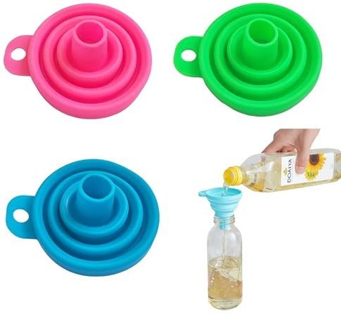 XENQITO 3 Pezzi Imbuto Pieghevole in Silicone, Imbuto per Marmellata e Liquidi, Gadget da Cucina Portatile (Blu, Verde, Rosa)