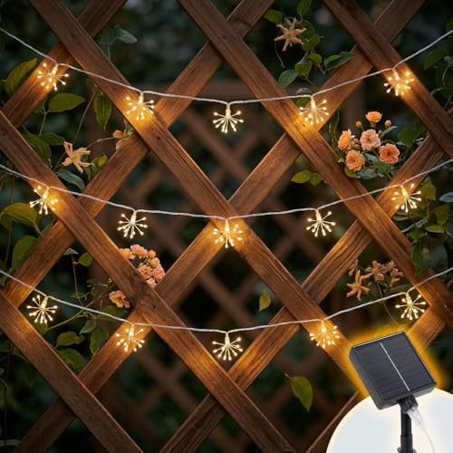 SALCAR Solar Lichterkette Außen, 10er 150 LED Feuerwerkslichter mit Fernbedienung, 8 Modi, 4 Helligkeitsstufen, Wetterfest Feuerwerk Gartenlichter für Balkon, Terrasse, Hochzeiten, Party, Warmweiß