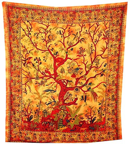 Traditional Jaipur Tapisserie, indischer Baum des Lebens, Wandbehang, Bohemian-Bettwäsche, Hippie-Zimmer-Dekoration, Stranddecke, Boho-Picknick-Überwurf, 140 x 224 cm