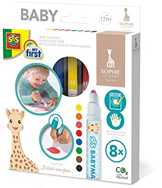 SES Creative | Sophie die Giraffe Waschbare Baby Filzstifte | 8er Set Kinder Buntstifte | Sichere Spitze und erstickungsfreie Kappe | Kreative Baby Materialien Fleckenfrei | Geschenkidee Ab 1 Jahr