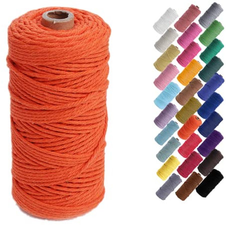 Binwat Macrame Cord Natual Macrame Cotton Cord DIY Craft Cord Spool Twine Rustic String Cotton Rope for Wall Hanging,Plant Hangers,Crafts,Knitting,Decorative Projects 3mm x100m (Orange)
