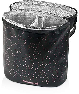 Miniland Thermibag Double, Isolier-Doppeltasche für Babyflaschen und Isolierflaschen, Rose, schwarz und rosa, 8413082893224