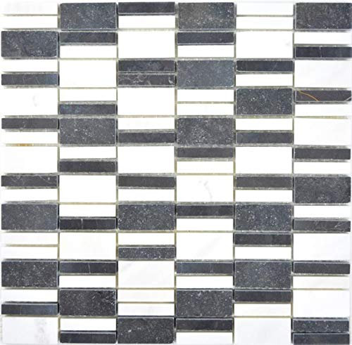 Marmor Mosaik Stein schwarz weiß Mosaikfliese Wand Fliesenspiegel Küche Bad MOS88-0103_f