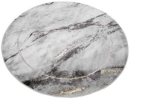 Teppich modern Designerteppich Marmor Optik grau Gold Größe 160 cm Rund
