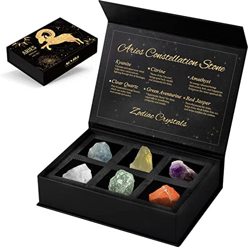 Aovila Widder-Kristalle, Sternzeichen-Geschenkset, Sternzeichen, Heilkristalle, Geburtssteine mit Horoskopschachtel-Set, Astrologie