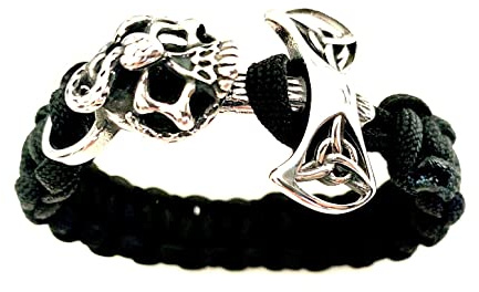 Wikinger-Axt | Totenkopf-Armband | Paracord-Armband mit Wikinger-Axt-Verschluss | Edelstahl | Stainless Steel | Rocker-Schmuck| Biker-Schmuck | Axe Bracelet aus Paracord-Seil/Nylon-Seil | Survival Armband