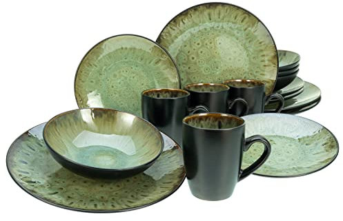 CreaTable, 23631, Serie JAWA - Reaktivglasur, 16-teiliges Geschirrset, Kombiservice aus Steinzeug, spülmaschinen- und mikrowellengeeignet, Qualitätsproduktion