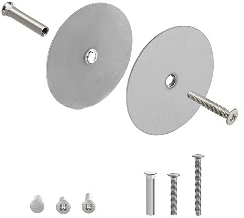 NAUBEA 2 Pack Door Knob Hole Cover Plate, 2 5/8 Diameter Round Deadbolt Cover Plate, Door Lock Hole Filler Plate Brushed Satin Nickel, 1 Threaded Screw, Increase Home Security on Various Doors