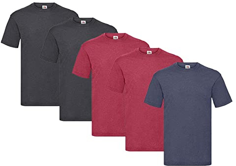 Fruit of the Loom Men's T-Shirt, 2 x Dark Heather + 2 x Vintage Red + 1 x Vintage Navy + 1 x Purchase Block HL, XXL