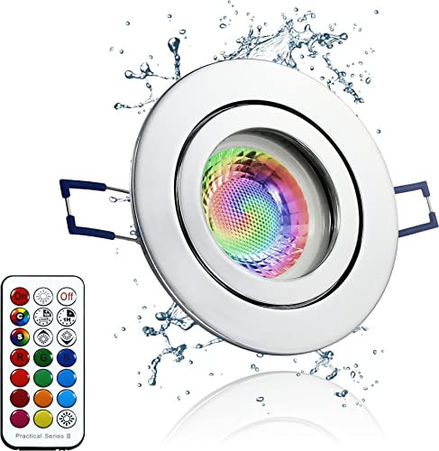 LEDFULL® Premium LED Bad Deckenstrahler IP44 Set RGB Dimmbar 230V GU10 Spot 5W Hell & Sparsam Farbwechsel + Warmweiß/Chrom Einbaustrahler Außen geeignet