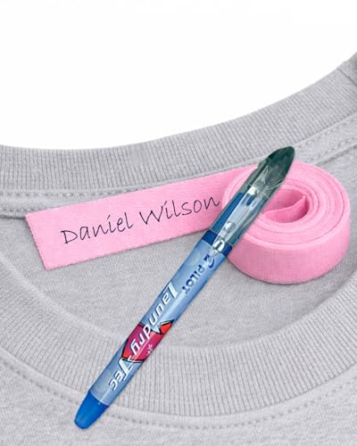 1 Rolle Gewebeband 3 m x 1 cm + Pilot Laundry Tec – Heißsiegelbares Textilband zur Kennzeichnung von Kleidung, Basteln & Kunsthandwerk (Rosa)