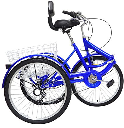 SHZICMY 24 Zoll Klapprad Dreirad für Erwachsene 3 Räder Fahrrad mit Korb und Rückenlehne 7 Gänge Tricycle für Erwachsene Senioren