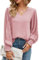 Odosalii Women's Blouses & Shirts Plain Sexy V Neckline Tops Business Casual Long Sleeve Chiffon Work Office Pink Tunic Size 10 12