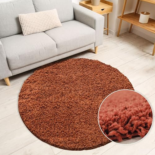 Miovani Hochflor Teppich Rund 200cm Terra - Besonders weicher Shaggy Teppich in vielen Farben & Größen für Dein gemütliches Zuhause - Teppich Wohnzimmer & Schlafzimmer
