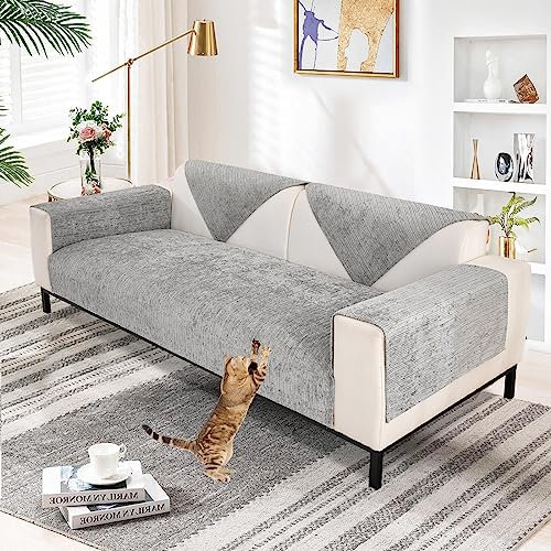 Aus Weichem Chenille Sofabezug 1/2/3/4 Sitzer L Form Sofa Couch überzug Ecksofa, Neue Universelle rutschfeste Sofa Überwurf, Solide Dicke Strukturierte Sofaschoner für Wohnzimmer(Grau, 70x150cm)