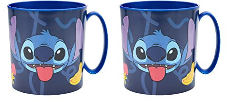 ALMACENESADAN 4861, Pack vuelta al cole Stitch; compuesto por 2 tazas microondas 350ml, productos reutilizables, sin BPA