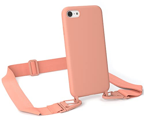 EAZY CASE - Hülle mit Band kompatibel mit iPhone SE (2022/2020) / iPhone 8/7 Handyhülle mit Umhängeband Silikonhülle Schwarz Handykette zum Umhängen Handykordel für Smartphone in Korall - Clips Korall