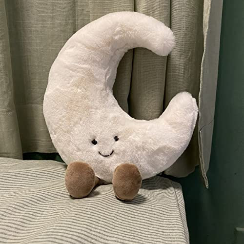 EXQULEG Lächeln Sonne Plüsch Dekokissen, Mond Kissen für Kinder zum Kuscheln Sofakissen 3D Plüschtier Geburstagsgeschenke Zierkissen (Mond 30cm)