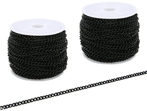 SWTOOL 20 Meter schwarze Metall-Gliederketten, Eisen-Bulk-Panzerkette für DIY-Handwerk, Schmuckkette, 2 Rollen x 9,1 m (schwarz)