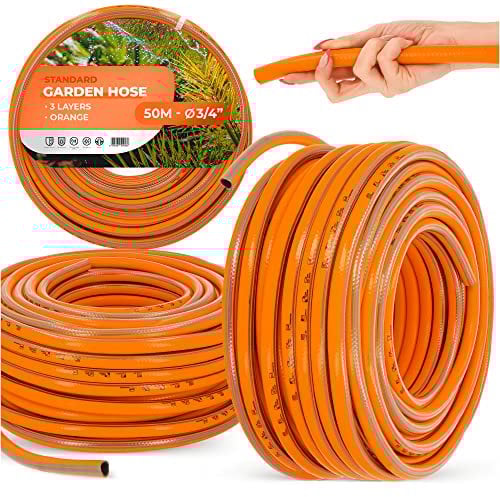 Gartenschlauch 3/4 50 m Orange Verstärkt 3-lagig UV-Beständig Formstabiler Flexibler Gartenschlauch Bewässerung Gartenarbeit Autowäsch Panzerschlauch