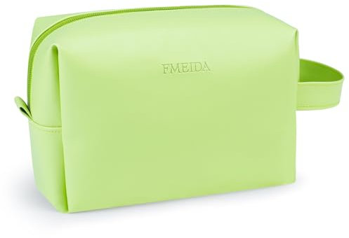 Kulturtasche Leder Kulturbeutel Mädchen Kosmetik Taschen Damen Kosmetiktasche Reise Waschtasche Vintage Schminktasche Travel Toiletry Bag Herren Make up Bag PU Washbag mit Trageschlaufe Grün