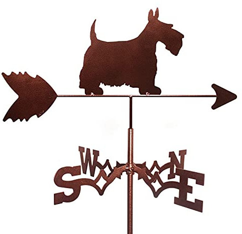 Wetterfahne aus Metall,Wetterfahne,Gartenpflock,Retro-Bauernhof-Szene,dekorativer Windrichtungsanzeiger für Haus,Garage,Kuppel,Scheune (Farbe: Greyhound) (Scottish Terrier)