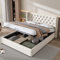 ModernLuxe Velvet Beige Upholstered Double Bed Frame, 135 x 190 cm, Mattress Not Included, Lift Up Bed with Hydraulic Lever, Functional Storage Bed