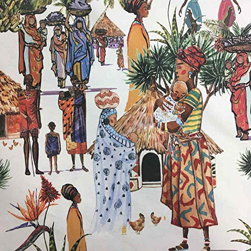 Kt KILOtela - Digitaler bedruckter Segeltuchstoff, Halbpanama Baumwolle, Dekoration, Tapisserie, Kissen, Vorhänge, Tagesdecken, Tischdecken, 100 cm Länge x 280 cm Breite, afrikanische Bevölkerung - 1