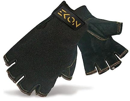 EKON Fingerless Working Gloves Half Finger Safety Gloves Tough Mechanic Gloves Durable Heavy Duty Performance Carpenter Palm Protective Gloves (Black, XXL 1 Pair)
