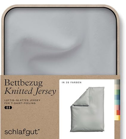 schlafgut Knitted Jersey Bettwäsche 135x200cm Bettdecke Bezug einzeln, Multicolor Uni, weich und faltenfrei mit Elasthan (Grey Light, 155x220)