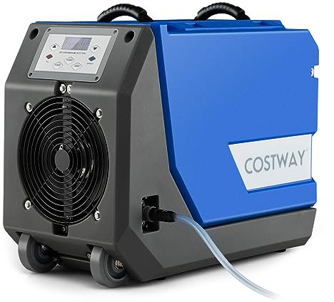 COSTWAY 85L/Day Commercial Dehumidifier, Industrial Air Dehumidifiers Building Dryer with Pump, 24H Timer, Auto Defrost, Memory Starting, Drain Hose, Wheels & Handle, Air Circulation 341m3/h