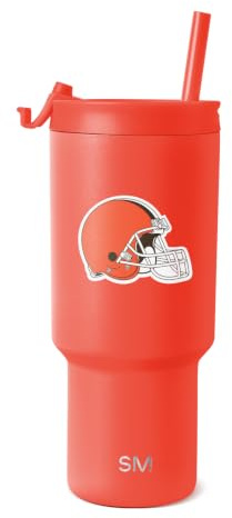 Simple Modern Cleveland Browns NFL Cleveland Browns Trinkbecher, offizielles Lizenzprodukt, 850 ml, mit Klappdeckel und Strohhalmen, isolierter Becher, Edelstahl, Geschenke für Männer und Frauen